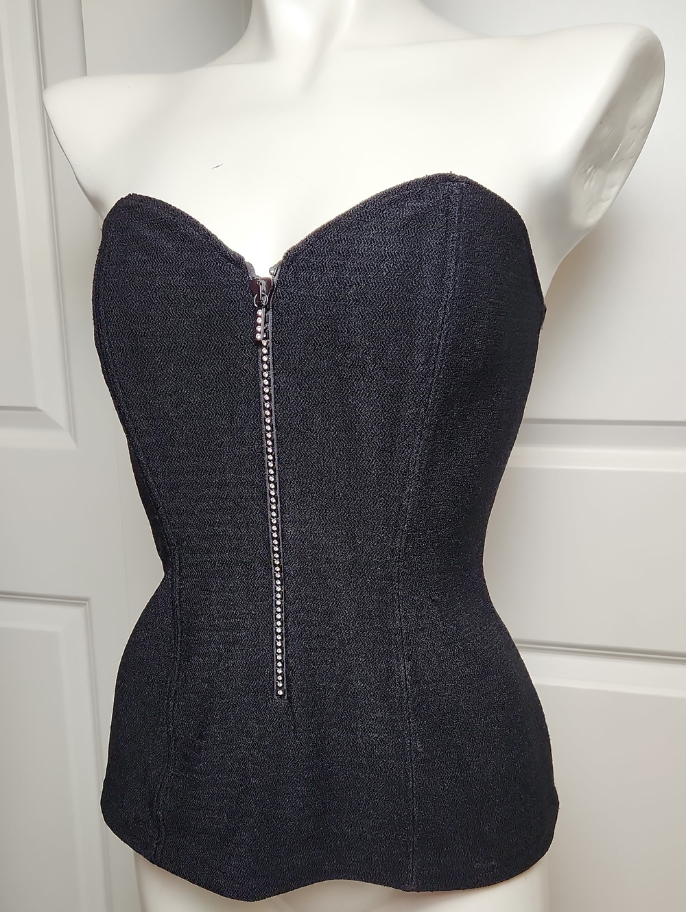 Black Strapless Corset Top with Swarofski Crystal Zipper Size M